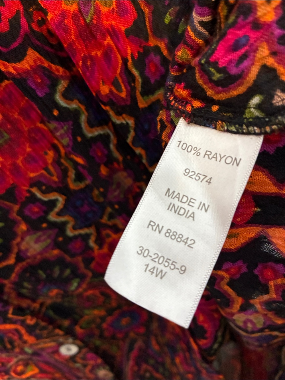 Roamans Boho Floral Paisley Button Front Tunic Blouse Short Sleeve 14W Multi - Picture 5 of 7